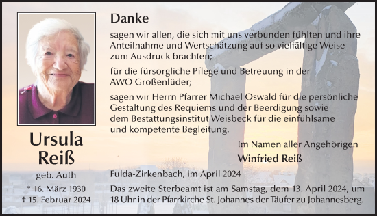 Traueranzeige von Ursula Reiß von FZ