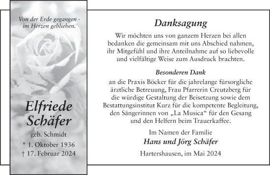 Traueranzeige von Elfriede Schäfer von FZ