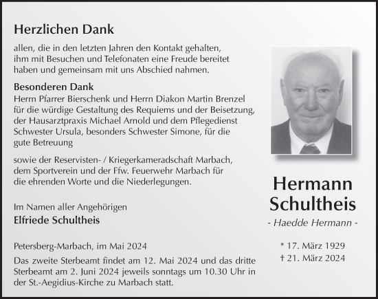Traueranzeige von Hermann Schultheis von FZ