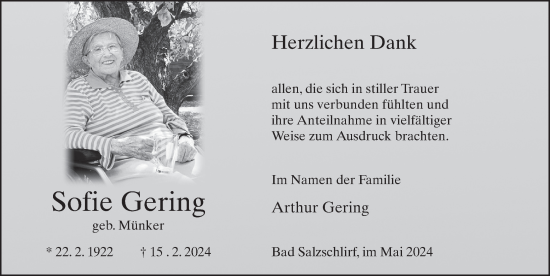 Traueranzeige von Sofie Gering von FZ