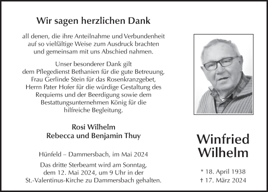 Traueranzeige von Winfried Wilhelm von FZ