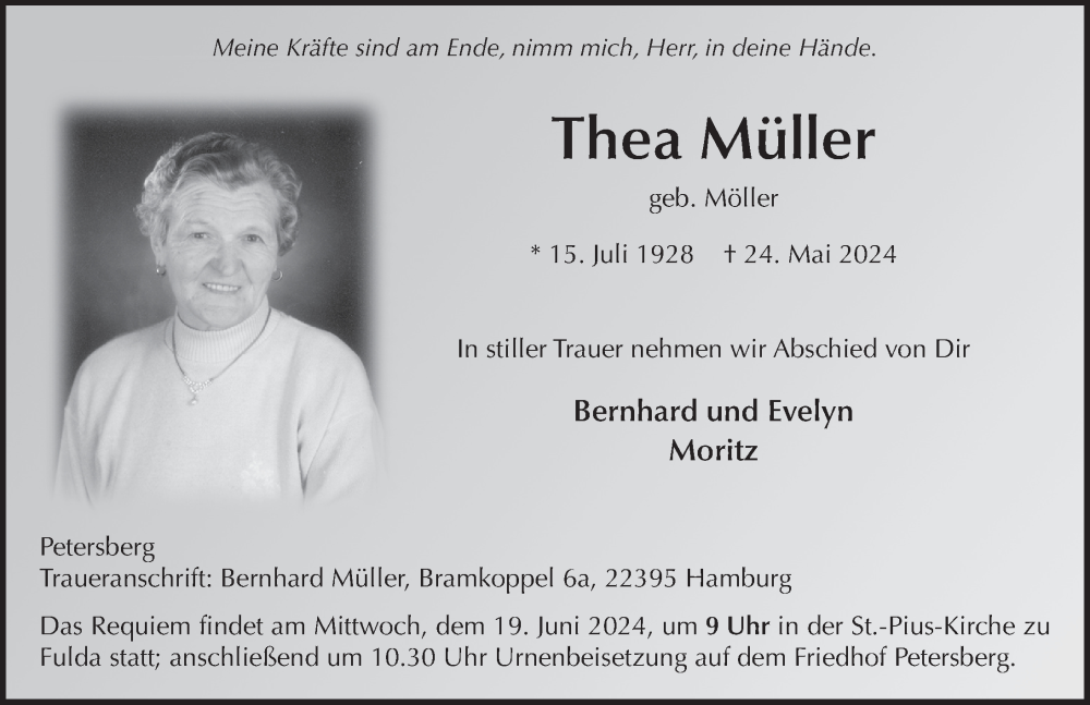  Traueranzeige für Thea Müller vom 15.06.2024 aus FZ