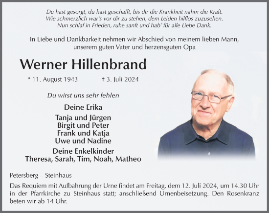 Traueranzeige von Werner Hillenbrand von FZ