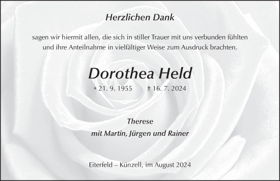 Traueranzeige von Dorothea Held von FZ