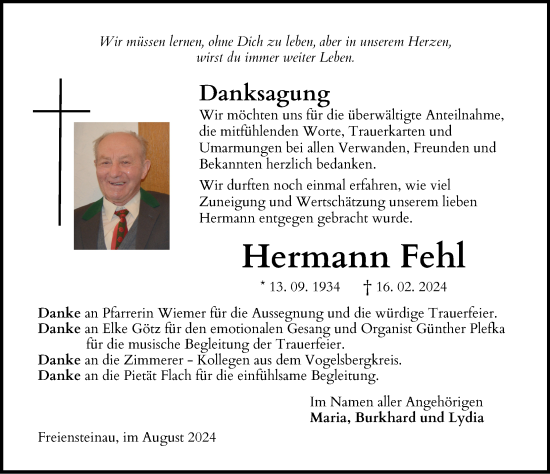 Traueranzeige von Hermann Fehl von FZ