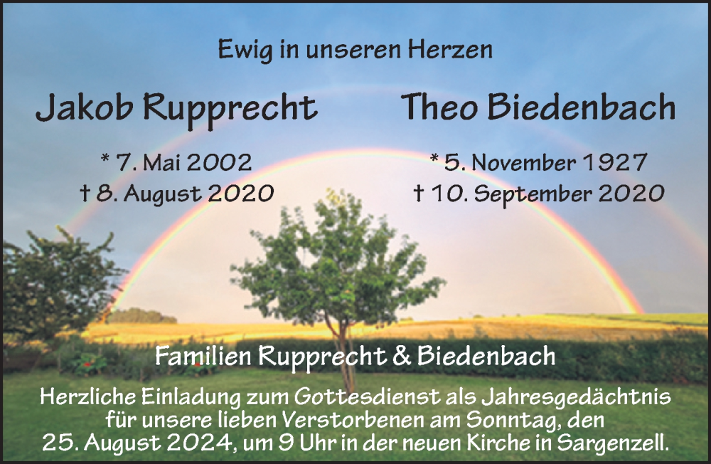  Traueranzeige für Jakob Gerhard Rupprecht vom 10.08.2024 aus FZ