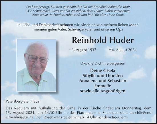 Traueranzeige von Reinhold Huder von FZ