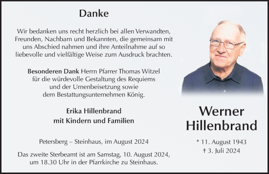 Traueranzeige von Werner Hillenbrand von FZ