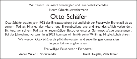 Traueranzeige von Otto Schäfer von FZ