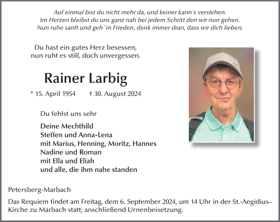 Traueranzeige von Rainer Larbig von FZ