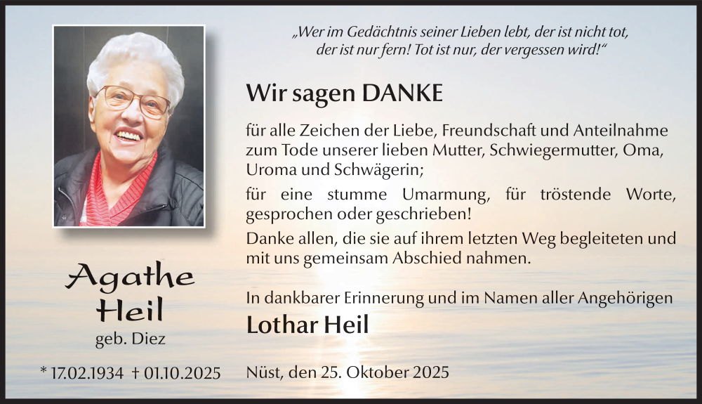  Traueranzeige für Agathe Heil vom 25.10.2025 aus FZ