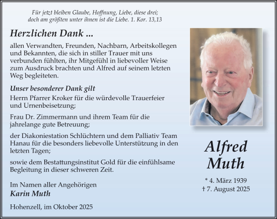 Traueranzeige von Alfred Muth von FZ