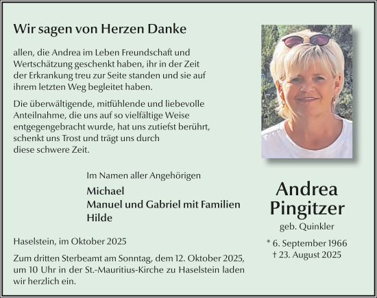 Traueranzeige von Andrea Pingitzer von FZ