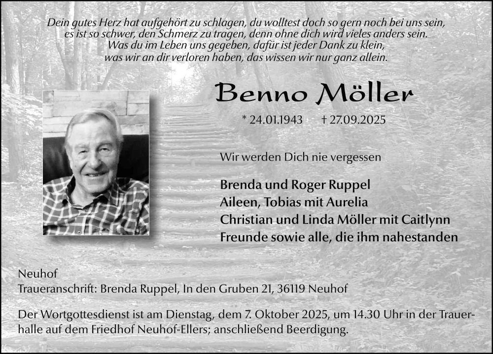  Traueranzeige für Benno Möller vom 04.10.2025 aus FZ