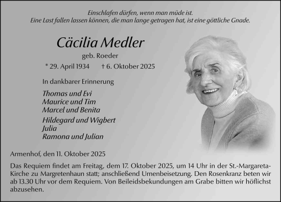 Traueranzeige von Cäcilia Medler von FZ