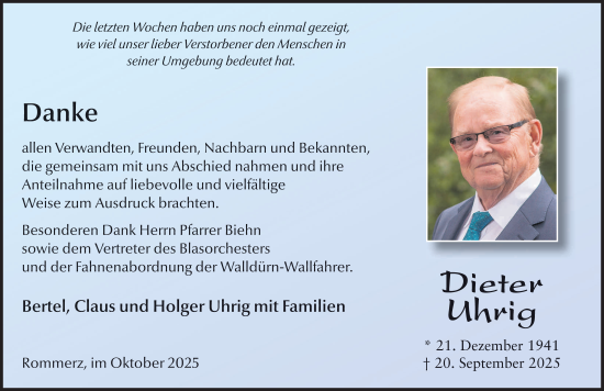Traueranzeige von Dieter Uhrig von FZ