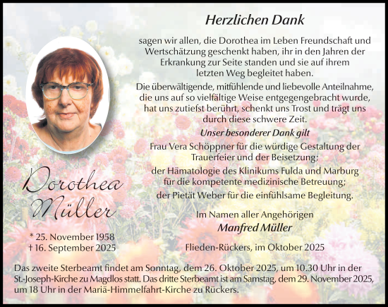 Traueranzeige von Dorothea Müller von FZ