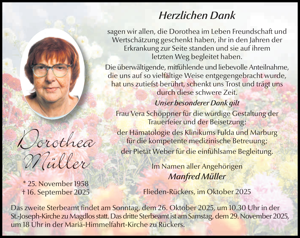  Traueranzeige für Dorothea Müller vom 24.10.2025 aus FZ