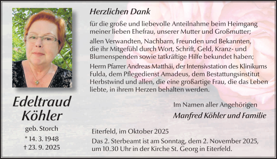 Traueranzeige von Edeltraud Köhler von FZ