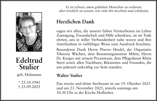 Traueranzeige von Edeltrud Stulier von FZ