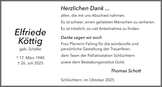 Traueranzeige von Elfriede Köttig von FZ