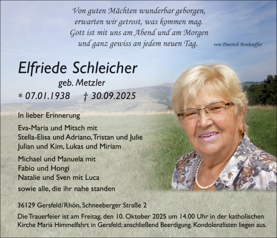 Traueranzeige von Elfriede Schleicher von FZ