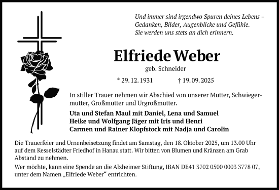 Traueranzeige von Elfriede Weber von FZ