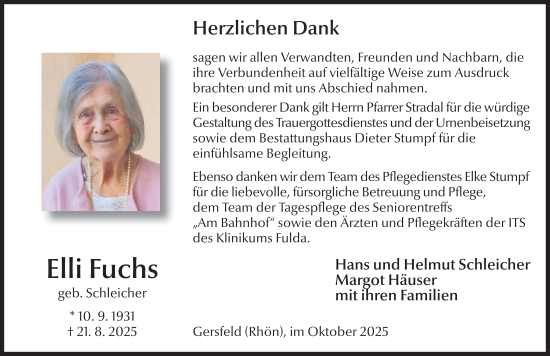 Traueranzeige von Elli Fuchs von FZ