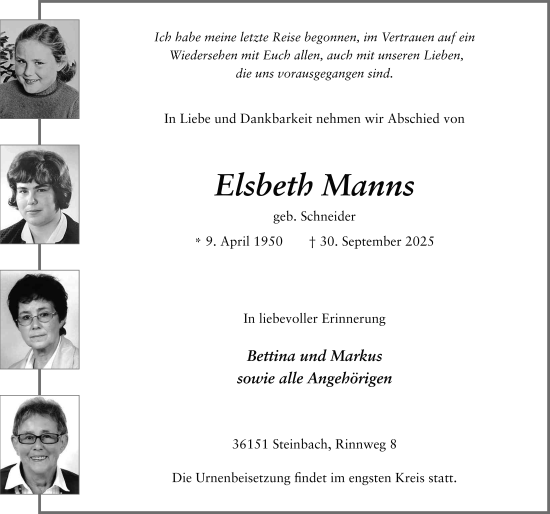 Traueranzeige von Elsbeth Manns von FZ