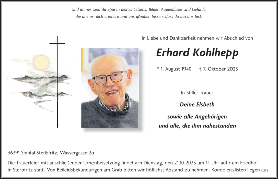 Traueranzeige von Erhard Kohlhepp von FZ