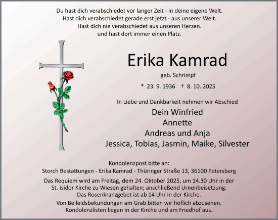 Traueranzeige von Erika Kamrad von FZ