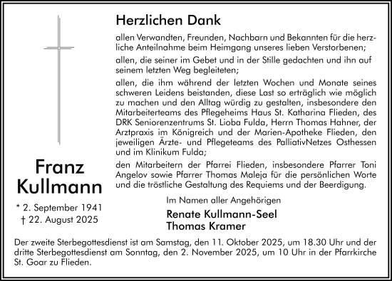 Traueranzeige von Franz Kullmann von FZ