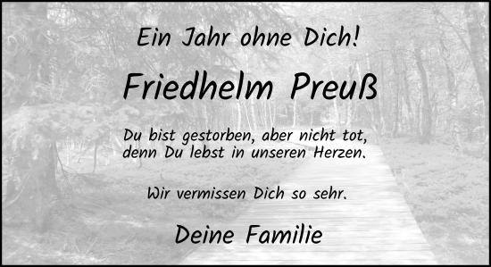 Traueranzeige von Friedhelm Preuß von FZ