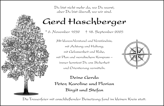 Traueranzeige von Gerd Haschberger von FZ
