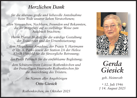 Traueranzeige von Gerda Giesick von FZ