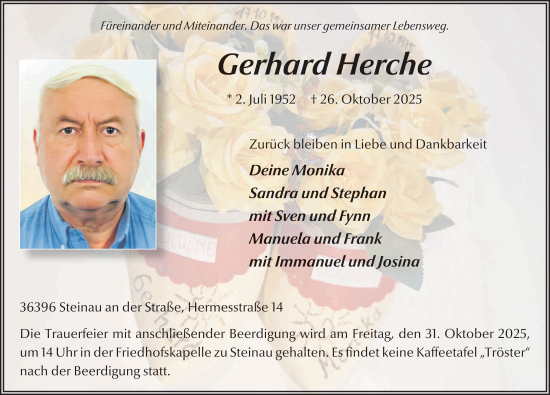 Traueranzeige von Gerhard Herche von FZ