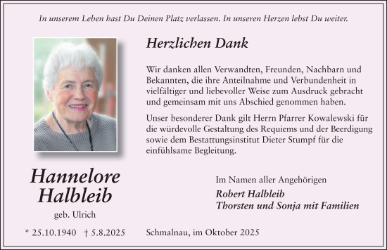 Traueranzeige von Hannelore Halbleib von FZ