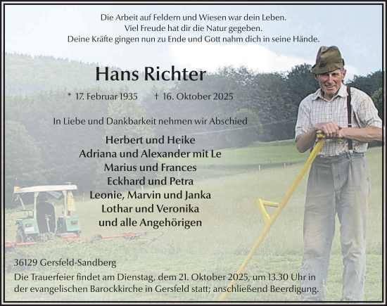 Traueranzeige von Hans Richter von FZ