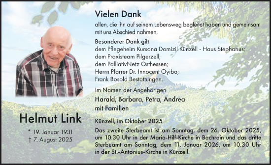 Traueranzeige von Helmut Link von FZ