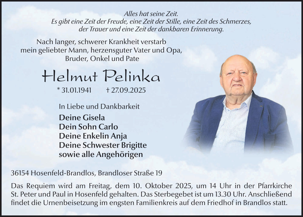  Traueranzeige für Helmut Pelinka vom 04.10.2025 aus FZ