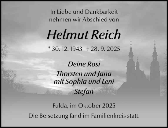 Traueranzeige von Helmut Reich von FZ