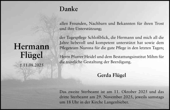 Traueranzeige von Hermann Flügel von FZ