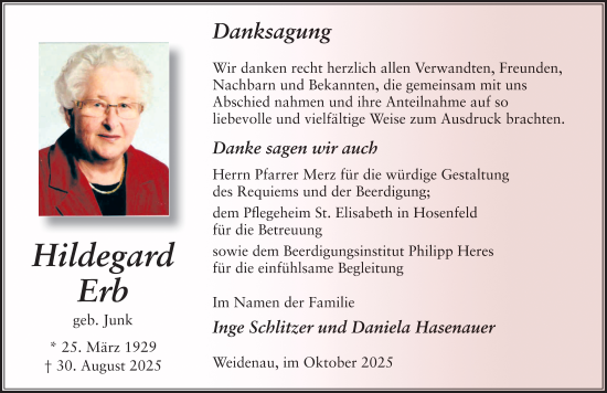Traueranzeige von Hildegard Erb von FZ