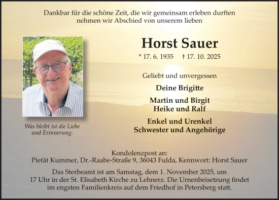 Traueranzeige von Horst Sauer von FZ