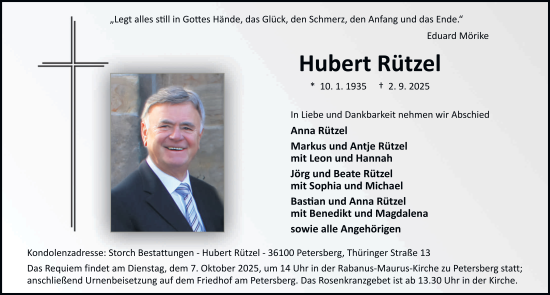 Traueranzeige von Hubert Rützel von FZ