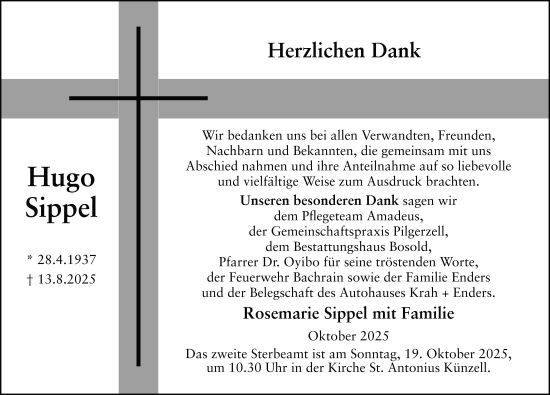 Traueranzeige von Hugo Sippel von FZ
