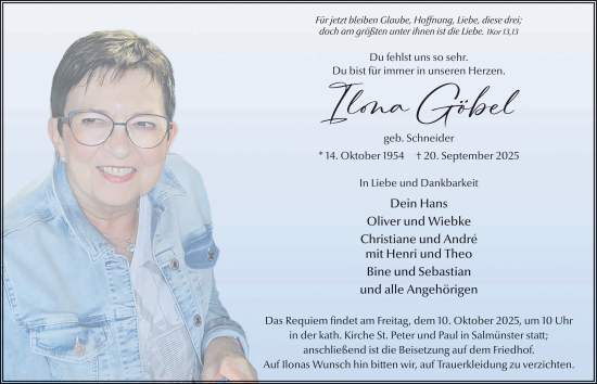 Traueranzeige von Ilona Göbel von FZ