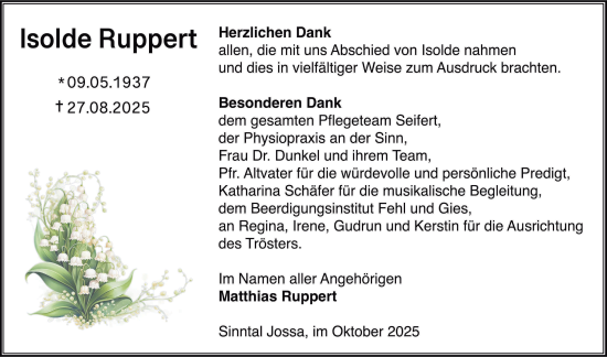 Traueranzeige von Isolde Ruppert von FZ