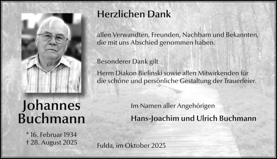 Traueranzeige von Johannes Buchmann von FZ