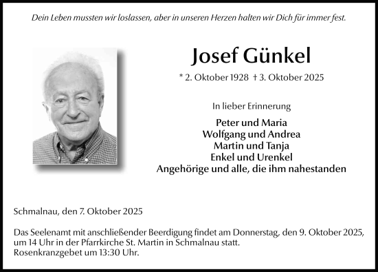 Traueranzeige von Josef Günkel von FZ